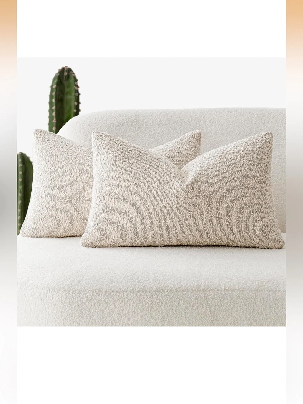 Cream Textured Bouclé Throw Pillow Covers - Set of 2
